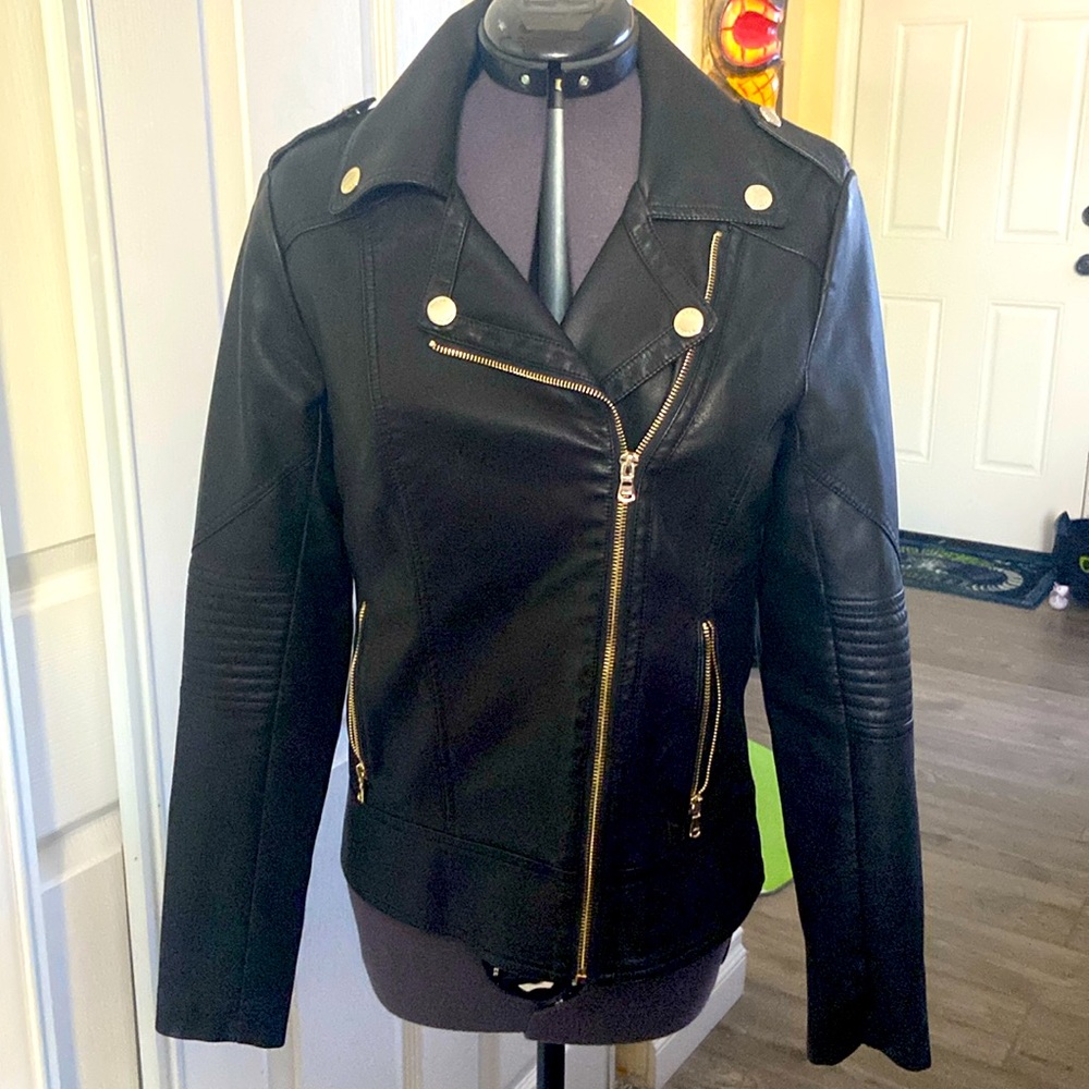 GUESS FAUX LEATHER MOTO JACKET